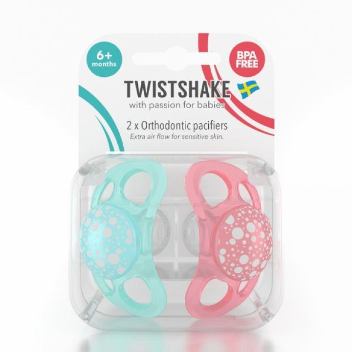 Ортодонтическая пустышка Twistshake 6+ мес (2 шт) персиковая/бирюзовая (78091)