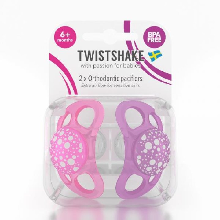 Ортодонтическая пустышка Twistshake 6+ мес (2 шт) розовая/фиолетовая (78088)