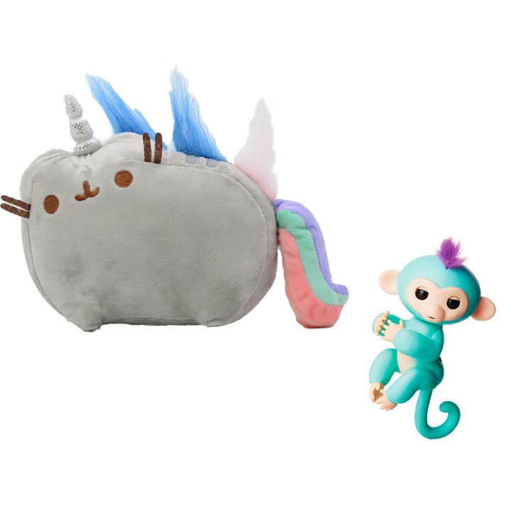 Комплект Мягкая игрушка кот-единорог радуга Pusheen cat и Игрушка интерактивная Happy Monkey (n-667)
