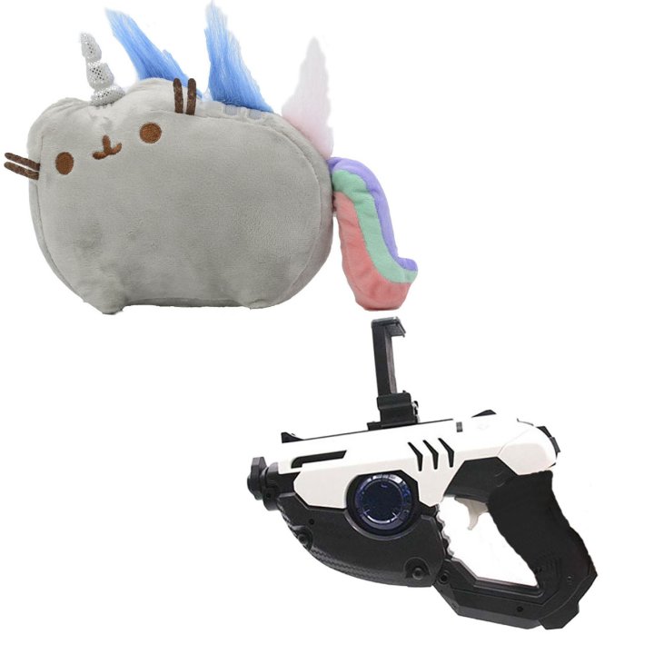 Комплект Мягкая игрушка кот-единорог радуга Pusheen cat и Пистолет дополненной реальности Белый (n-668)