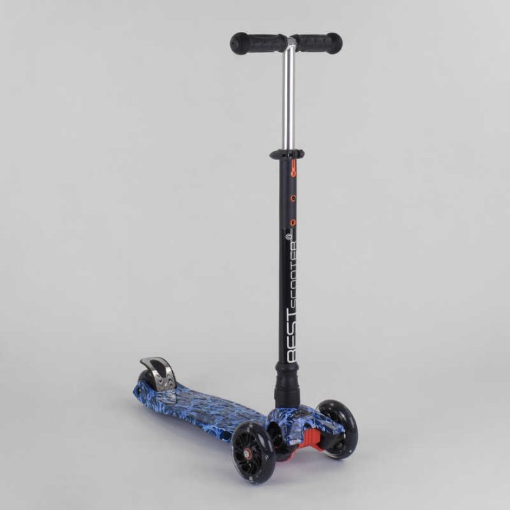 Самокат детский пластмассовый с алюминиевой трубкой руля + 4 колеса PU со светом Best Scooter MAXI Black/Blue (98429)