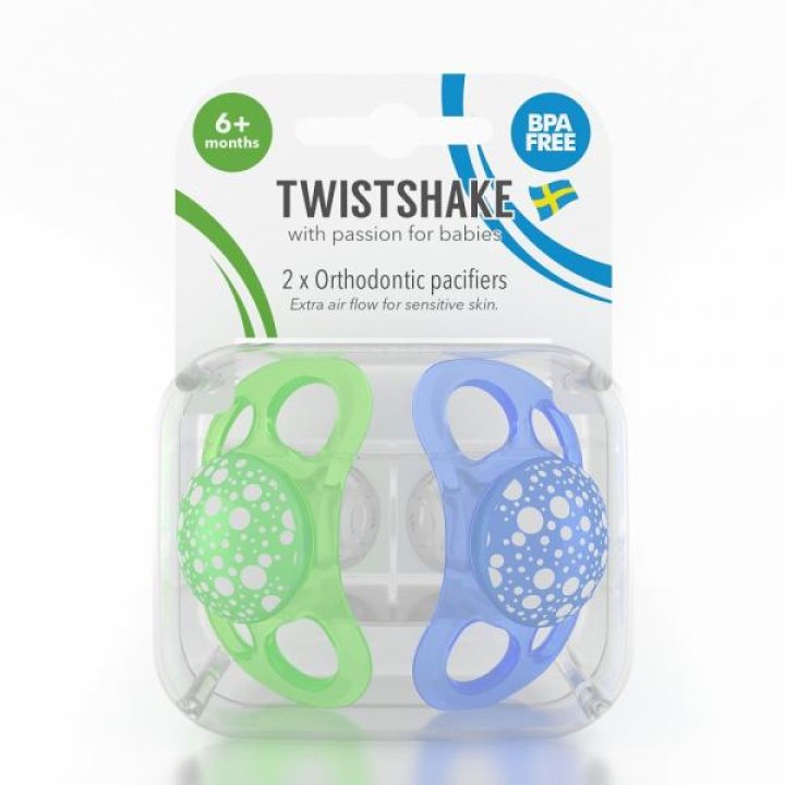 Ортодонтическая пустышка Twistshake 6+ мес (2 шт) голубая/зеленая (78089)