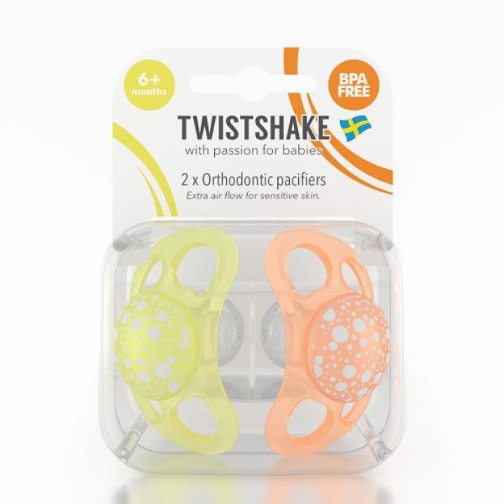 Ортодонтическая пустышка Twistshake 6+ мес (2 шт) оранжевая/желтая (78090)